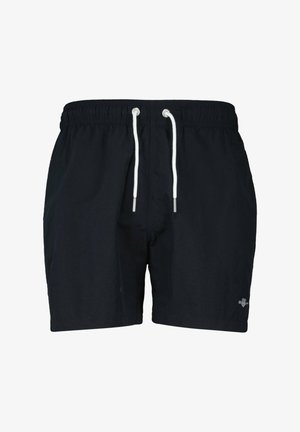 Svarta badshorts med elastisk midja och vit dragsko. Designade med en slät yta och en liten logotypdetalj på sidan.