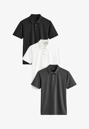 Kolm polo särk, millel on must, valge ja tumehall värv. Lühikesed varrukad, krae kolme nupuga, valmistatud sileda kangaga. Detailne etikett on selgelt nähtav.