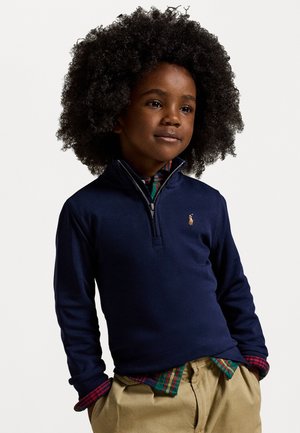 COTTON INTERLOCK QUARTER-ZIP PULLOVER - Top s dlouhým rukávem - refined navy
