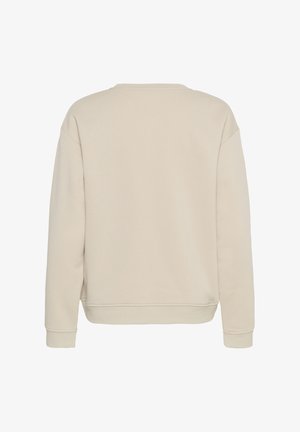 Béžová mikina s okrúhlym výstrihom, dlhými rukávmi, rebrovanými manžetami a lemom, zobrazená zozadu na bielom pozadí.