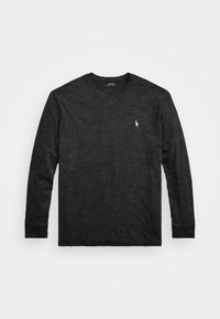 Langarm-T-Shirt mit Rundhalsausschnitt aus dunkelgrauem Stoff mit einer dezenten Textur. Verfügt über ein kleines weißes Logo auf der linken Brust.