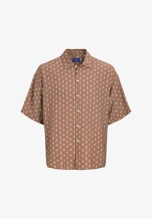 Korte mouwen overhemd met knopen in roodbruin met een overal bloemmotief. Gemaakt van lichtgewicht stof met een relaxte pasvorm en kraag.