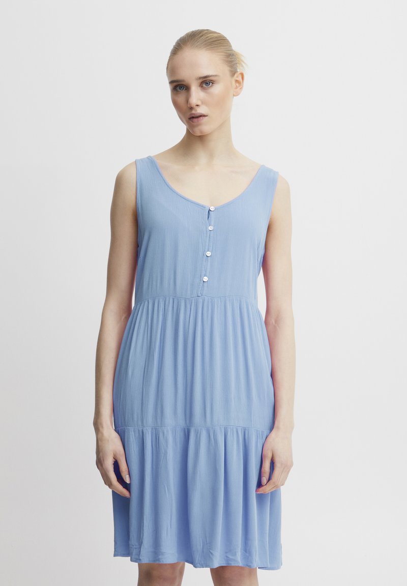 Folkwear 3/4 Sleeve Dress in Blue and White Pattern by ICHI