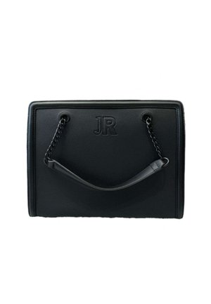 Borsa tote in pelle nera con logo "JR" embossato, texture liscia, forma rettangolare e doppi manici con dettagli a catena.