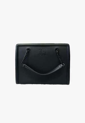 Borsa tote in pelle nera con logo "JR" embossato, texture liscia, forma rettangolare e doppi manici con dettagli a catena.