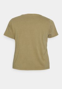 Olivově zelené bavlněné tričko s kulatým výstřihem a krátkými rukávy, s hladkým zadním dílem a prošitými lemy.