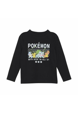 Maglietta nera a maniche lunghe con una grafica colorata di Pokémon che presenta personaggi e la scritta "Devi prenderli tutti!" sul davanti. Tessuto in cotone morbido.