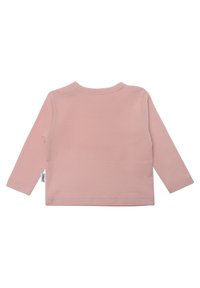 Langärmliges Shirt aus weichem, rosa Baumwollstoff. Hat einen runden Halsausschnitt und einen geraden Saum. Kleines Markenetikett an der Seite. Angenehme Textur.