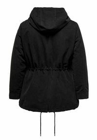 Juoda gobtuvu striukė su palygintai siauru liemeniu. Išsiskiria tekstūruota medžiaga, ilgomis rankovėmis ir ilgesne nugarine dalimi. Apima raištelius liemeniui.