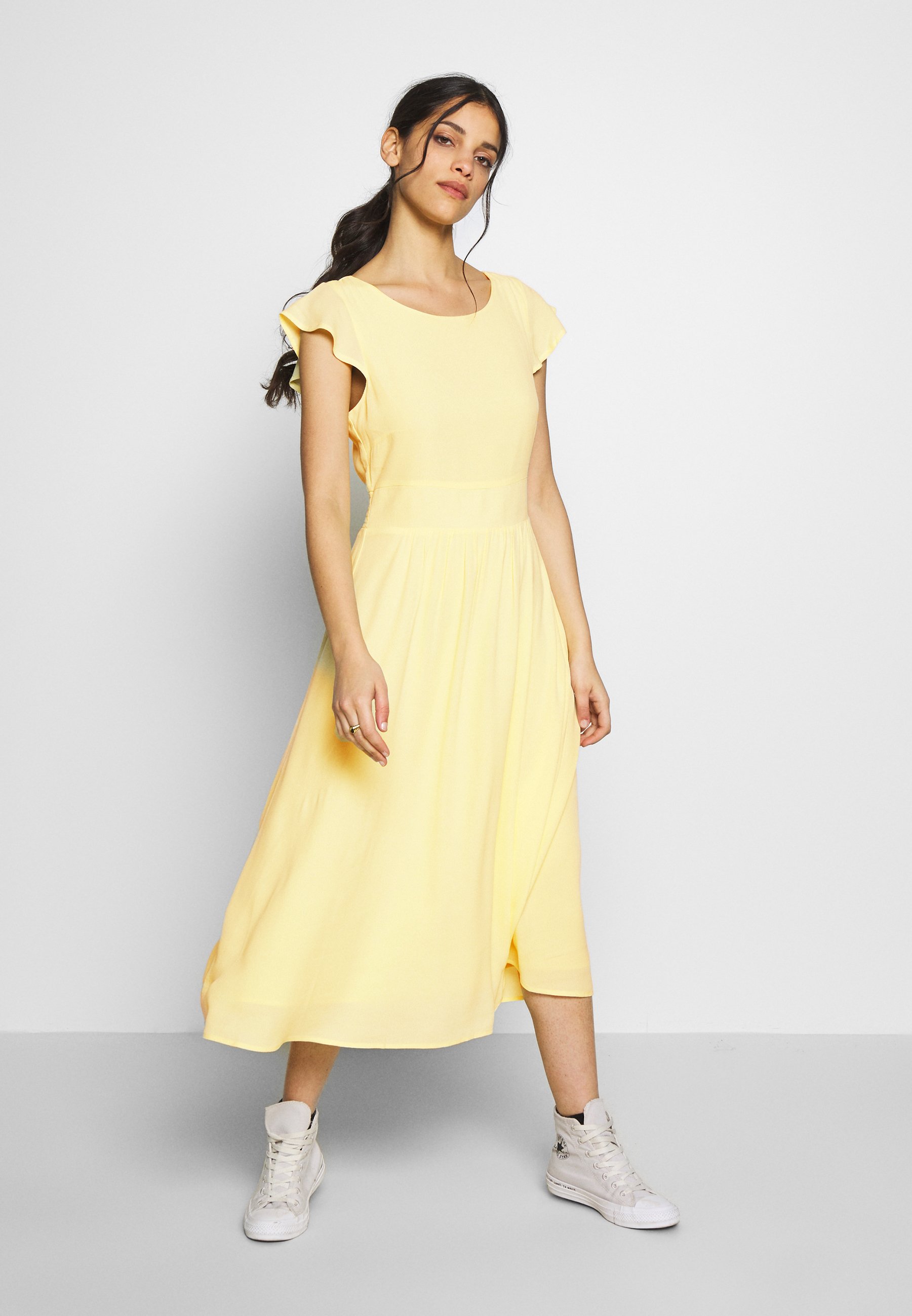 bittersweet flounce midi dress