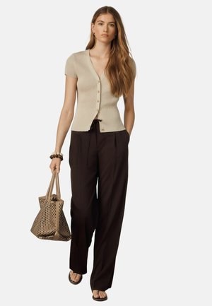 Next, REGULAR FIT - TIE WAIST WIDE LEG TROUSERS . - Kalhoty - chocolate brown
