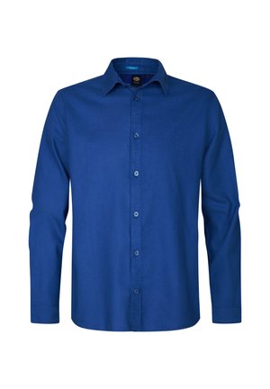 Blauwe button-up shirt van gladde stof, met een klassieke kraag, lange mouwen en een frontale knoopsluiting met bijpassende knopen.