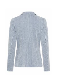 Gestreepte blazer in lichtblauw en wit, met een op maat gemaakt ontwerp, lange mouwen en een klassieke geknipte kraag. Textuurstof afwerking.