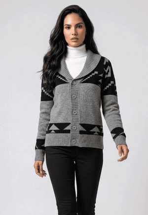 Outfitters Nation, CÁRDIGAN ESTAMPADO FANTASÍA CUELLO PICO Y BOTONES - Chaqueta de punto - gris oscuro