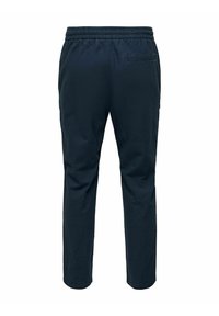 Granatowe spodnie dresowe wykonane z miękkiej bawełny, z elastycznym pasem, slim-fit i tylną kieszenią z ukrytym szwem.