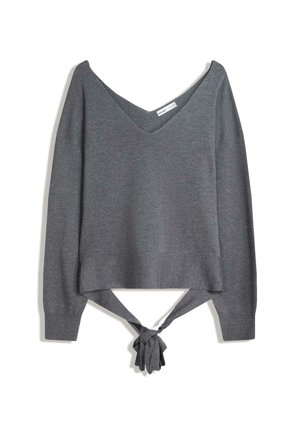 V-NECK WITH TIE DETAIL  - Pullover - grey