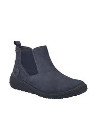 Stivaletti alla caviglia blu navy realizzati in pelle texturizzata con pannelli elastici. Presentano una suola in gomma robusta e un'etichetta per una facile vestibilità.