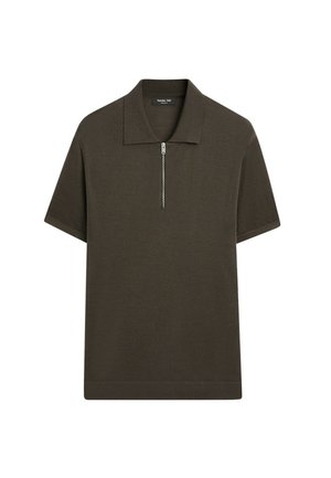 Massimo Dutti, WOOL BLEND ZIP-DETAIL POLO SHIRT - Poloshirts - khaki