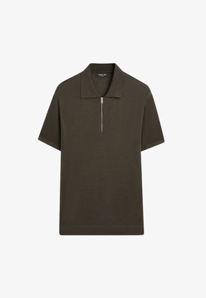 Massimo Dutti, WOOL BLEND ZIP-DETAIL POLO SHIRT - Poloshirts - khaki