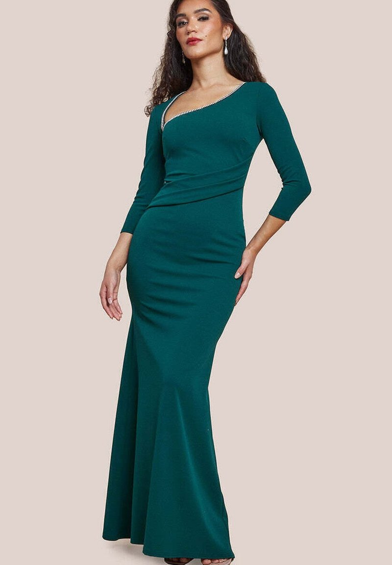 Goddiva ASYMMETRIC NECK DIAMANTE EMBELLISHED MAXI  - Festklänning - emerald