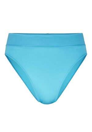 Lichtblauwe bikini onderkant met een brede tailleband, een gladde textuur en een bescheiden snit. Eenvoudig ontwerp geschikt voor zwemkleding.