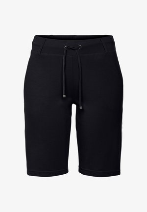 Pantaloni sportivi neri realizzati in tessuto morbido, dotati di una vita elastica con cordino, una vestibilità aderente e tasche laterali.