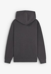 Sudadera con capucha gris y ajuste relajado. Hecha de una mezcla de algodón. Puños y bajo acanalados, textura suave, sin gráficos ni patrones visibles.