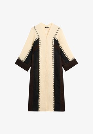 Massimo Dutti, LINEN BLEND EMBROIDERED KAFTAN DRESS - Abito a camicia - dark brown