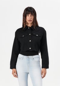 Tommy Jeans TJW FLAG TRUCKER UNISEX - Τζιν μπουφάν - black