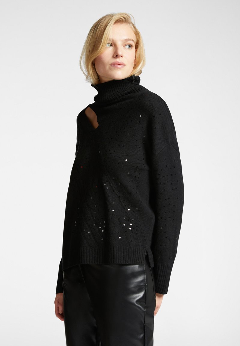 Elena Mirò CON PAILLETTES E DETTAGLIO CUT OUT - Maglione - nero