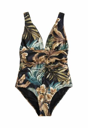 TALL FIT - RUCHED PLUNGE TUMMY CONTROL  - Badeanzug - black leopard palm