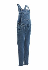Denim tuinbroeken in gemiddeld blauw. Voorzien van verstelbare schouderbanden, een voorzak en taps toelopende benen. Gladde textuur met een klassiek ontwerp.