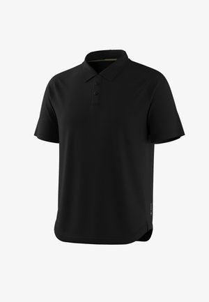 Sort kortærmet polo med to knapper og klassisk krave, vist på en hvid baggrund.