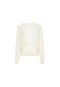 Maglione lavorato a maglia in avorio con un motivo testurizzato. Presenta un colletto rotondo e maniche lunghe, rifinito con un orlo a coste.