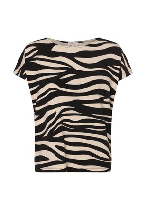 Haut pour femmes à manches courtes, rayé zèbre noir et beige, avec un col rond, une coupe décontractée et un tissu léger.