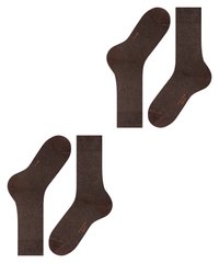 Brown cotton socks with a smooth texture and ribbed cuffs. Features a subtle orange logo near the top. Each sock has a standard shape.