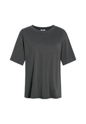 Dark gray short-sleeve t-shirt with a relaxed fit and a round neckline, made from smooth fabric. No visible patterns or accents.