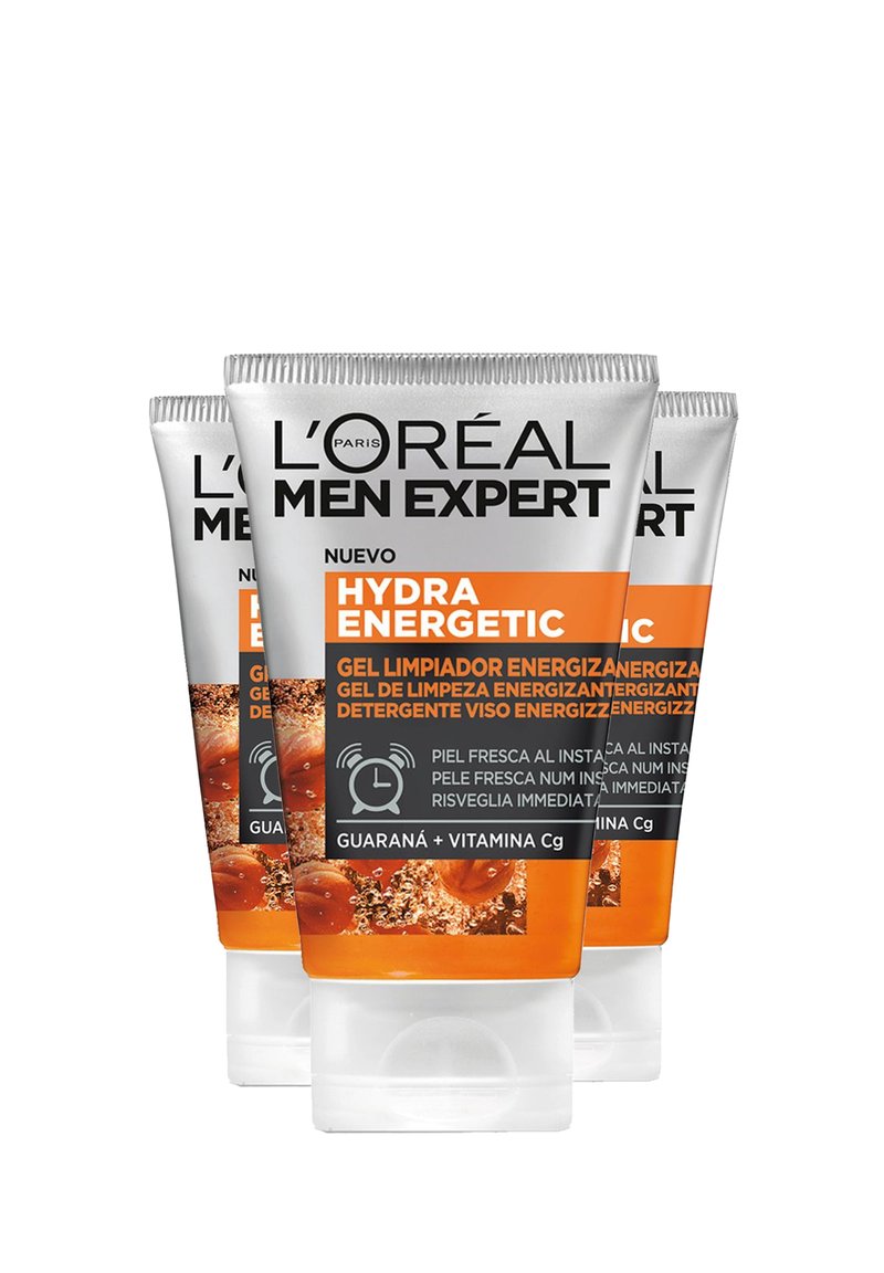 L'Oréal Men Expert - DETERGENTE VISO ENERGIZZANTE IN GEL HYDRA ENERGETIC, DETERGE, ENERGIZZA, RISVEGLIA IMMEDIATAMENTE LA PELLE, ARRICCHITO CON GUARANÀ E VITAMINA C, 100 ML - 3 PACK - Detergente - trasparente, Ingrandire