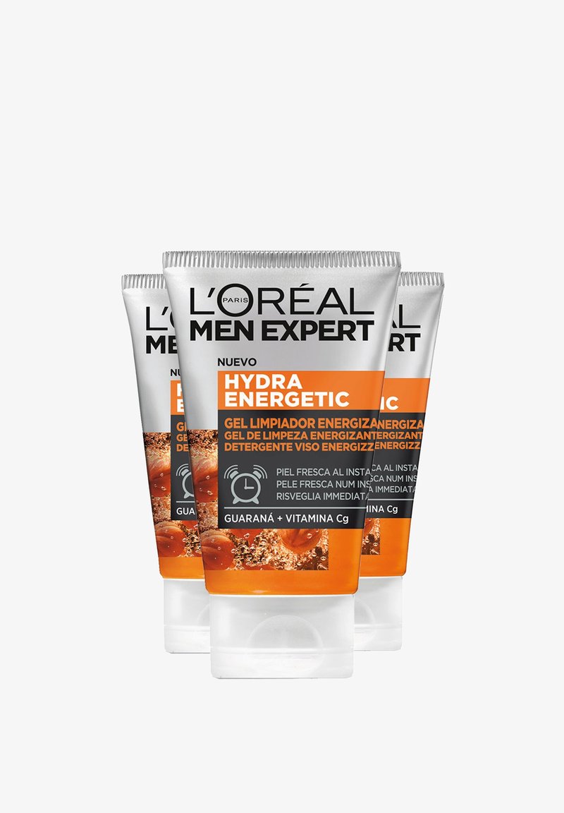 L'Oréal Men Expert - DETERGENTE VISO ENERGIZZANTE IN GEL HYDRA ENERGETIC, DETERGE, ENERGIZZA, RISVEGLIA IMMEDIATAMENTE LA PELLE, ARRICCHITO CON GUARANÀ E VITAMINA C, 100 ML - 3 PACK - Detergente - trasparente, Ingrandire