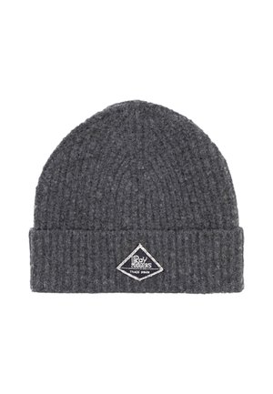 Berretto lavorato a maglia grigio scuro con bordo ripiegato e piccolo patch logo bianco a forma di diamante con la scritta "Roy Rogers Trade Mark" sul risvolto frontale.