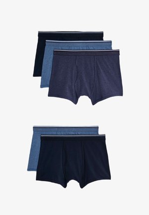 Men's boxer briefs in dark navy, light blue, and heather shades, featuring a soft waistband with a double stripe and a snug fit design.