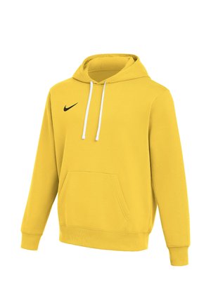 Felpa con cappuccio Nike gialla con logo swoosh nero, cordini bianchi, tasca a marsupio frontale e polsini e orlo a coste.