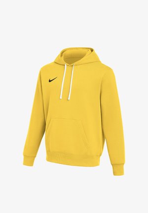 Felpa con cappuccio Nike gialla con logo swoosh nero, cordini bianchi, tasca a marsupio frontale e polsini e orlo a coste.