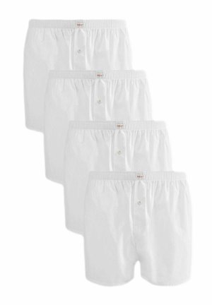 Weiße Baumwollboxershorts mit Knopfverschluss, elastischem Bund mit "NEXT"-Label und einer weichen, glatten Textur. Packung mit vier Stück.