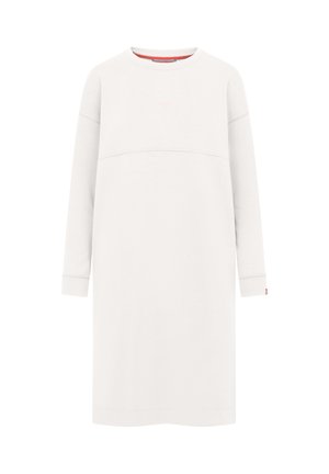 Witte sweatshirt jurk met lange mouwen en ronde hals. Heeft een horizontale naad over de borst en een klein logodetail.