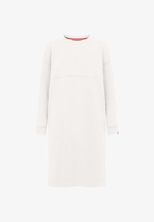 Witte sweatshirt jurk met lange mouwen en ronde hals. Heeft een horizontale naad over de borst en een klein logodetail.