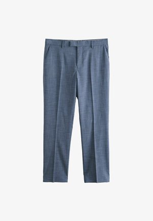 Pantalon de costume bleu clair pour homme, coupe ajustée, avec passants de ceinture et poches avant.