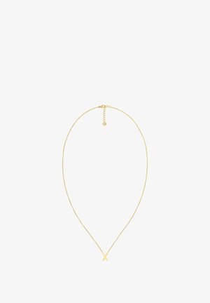 Kultaketjua, jossa on hieno ketju ja keskellä 'X' riipus, säädettävä pituus ja koukkulukko.