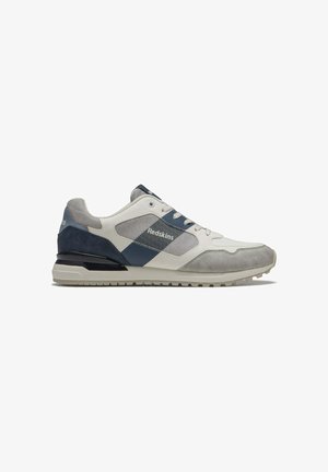 Baskets décontractées en gris, bleu marine et blanc avec le logo « Redskins » sur le côté, design à lacets et semelle nervurée pour la traction.