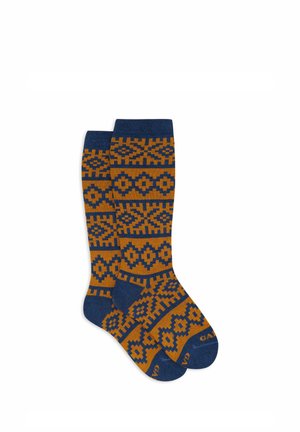 LUNGHE BORD FANTASIA GRECA NATALIZIA - Overkneestrümpfe - yellow